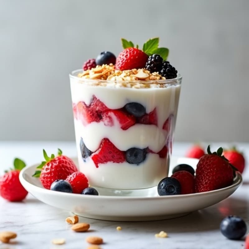 Greek Yogurt Protein Parfait with Mixed Berries and Almonds