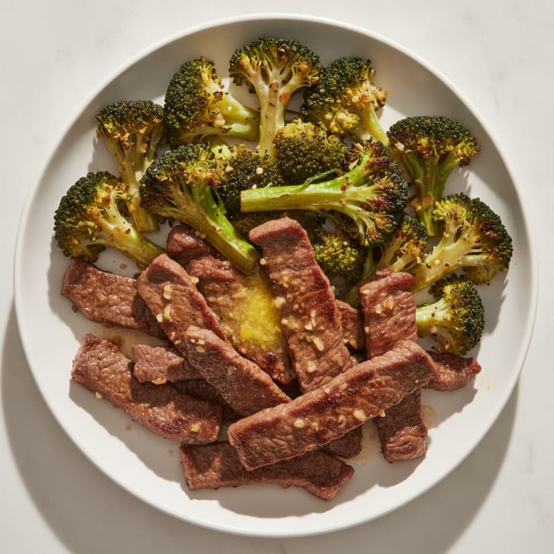 Seared Lean Beef Strips with Roasted Broccoli