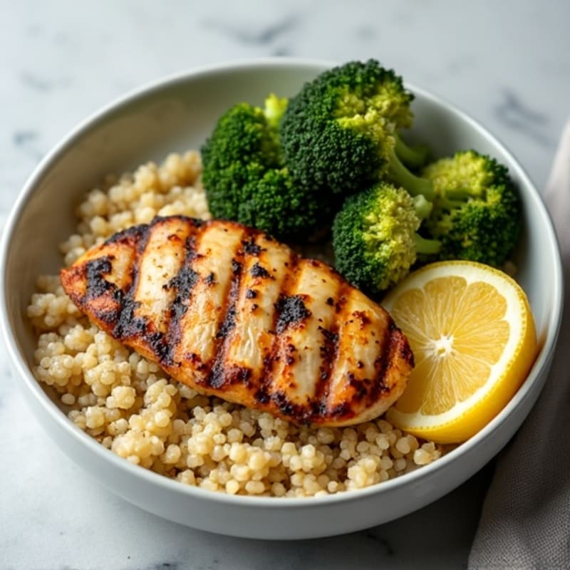 Grilled Chicken Breast with Quinoa and Roasted Broccoli