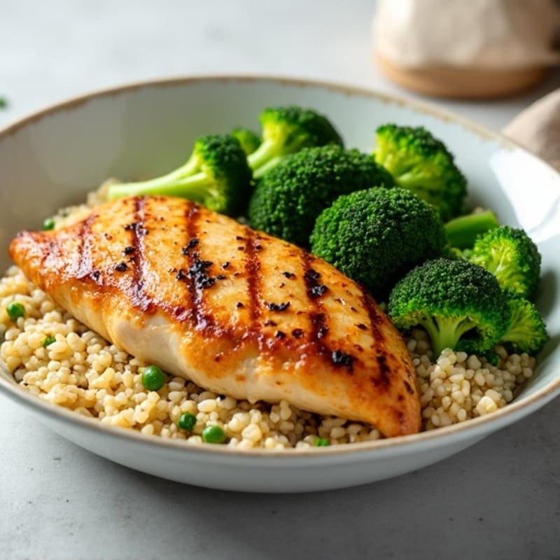Grilled Chicken Breast with Quinoa and Roasted Broccoli