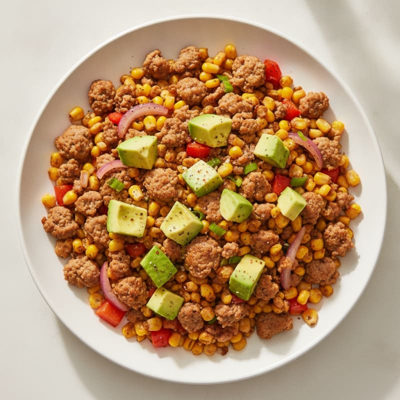 Roasted Corn and Sausage with Avocado
