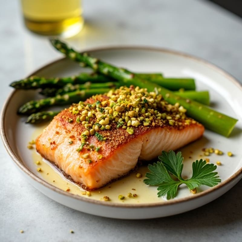 Crispy Pistachio-Crusted Salmon with Fresh Lemon-Herb Roasted Asparagus