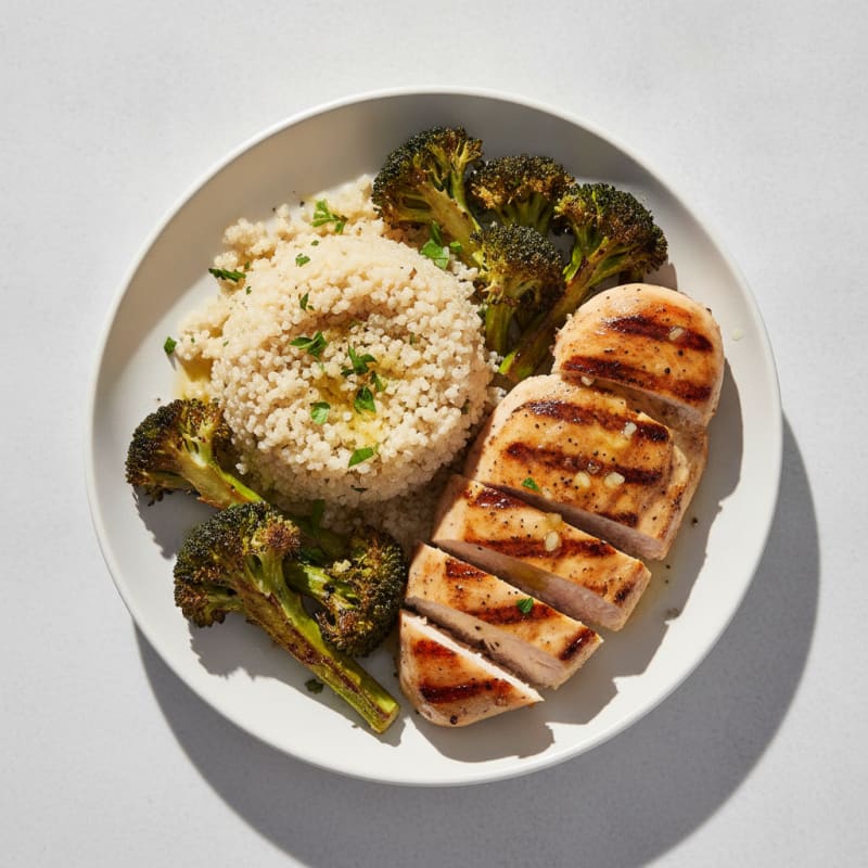 Grilled Chicken Breast with Quinoa and Roasted Broccoli