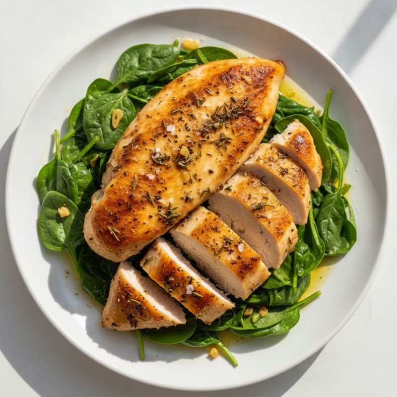 Garlic-Herb Chicken with Sautéed Spinach