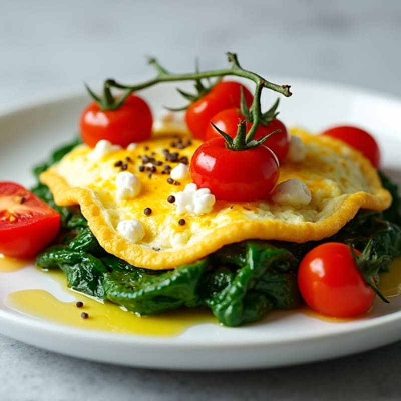 Cottage Cheese Egg White Scramble with Sautéed Spinach and Cherry Tomatoes