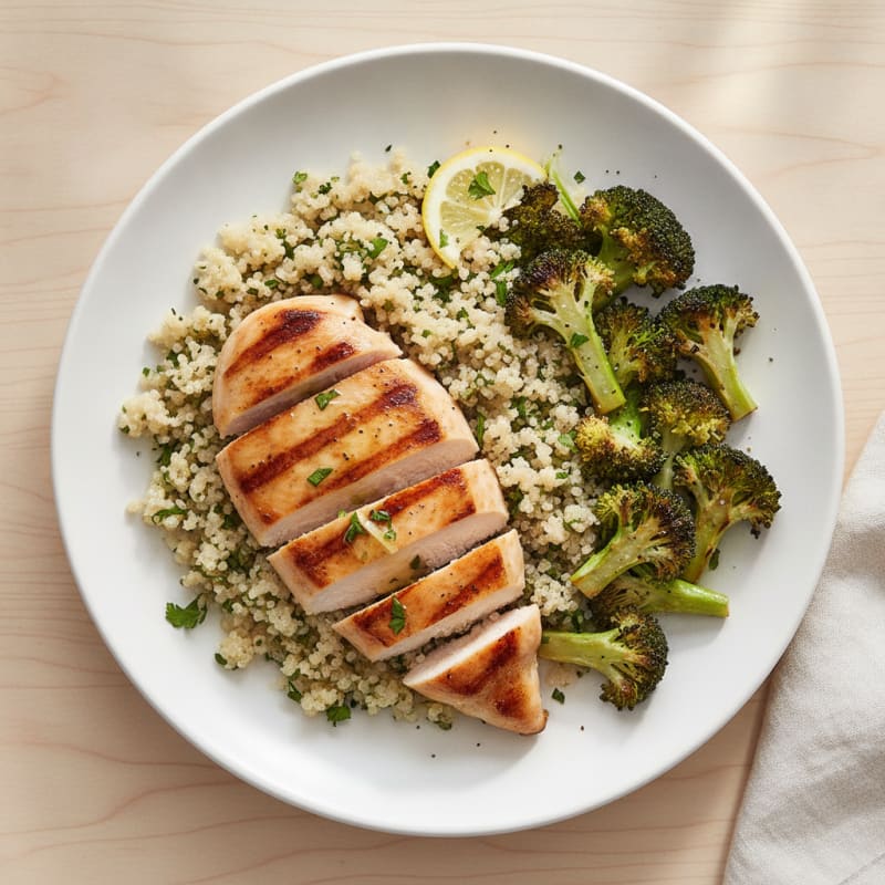 Grilled Chicken Breast with Quinoa and Roasted Broccoli