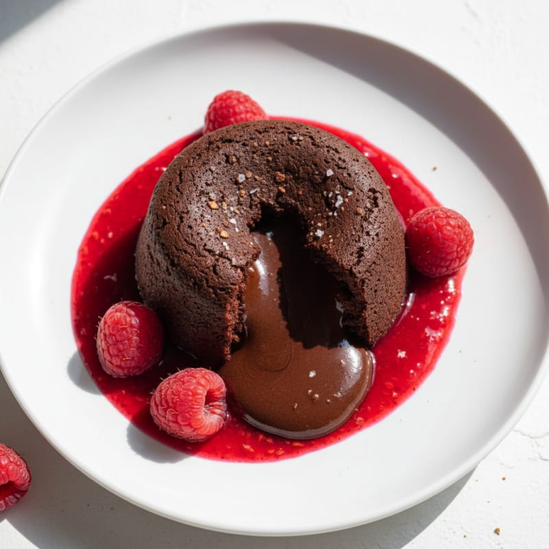 Chocolate Lava Cake with Raspberry Coulis