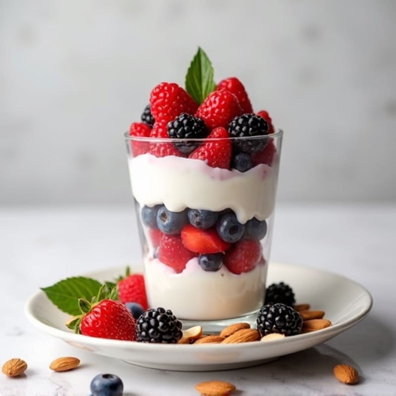 Greek Yogurt Protein Parfait with Mixed Berries and Almonds