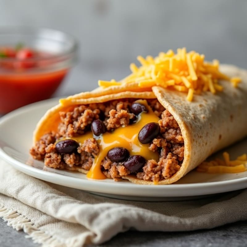Cheesy Lean Ground Beef and Black Bean Baked Whole Wheat Wraps