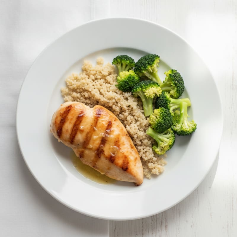 Grilled Chicken Breast with Steamed Broccoli and Quinoa