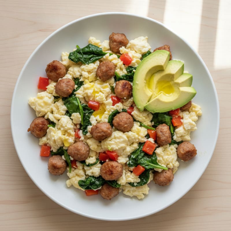 Egg White Scramble with Turkey Sausage and Spinach