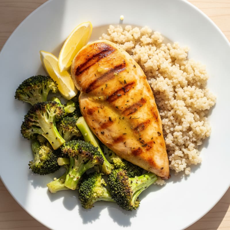 Grilled Chicken Breast with Quinoa and Roasted Broccoli