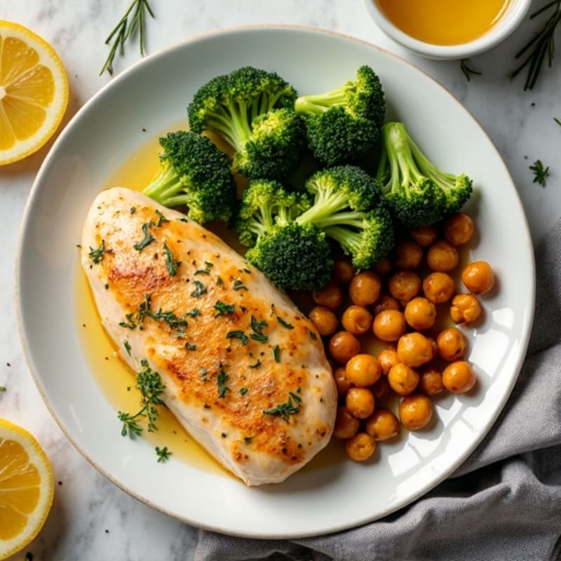 Sheet Pan Lemon Herb Chicken with Roasted Crispy Chickpeas and Broccoli