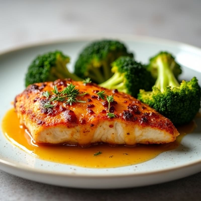 Crispy Baked Chicken with Sweet and Tangy Glaze and Roasted Broccoli