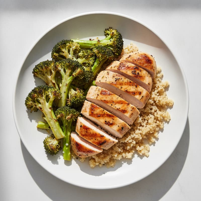Grilled Chicken Breast with Roasted Broccoli and Quinoa