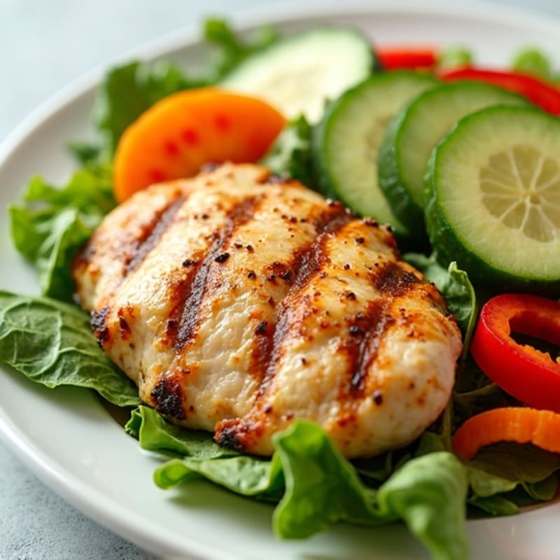 Grilled Chicken and Crunchy Vegetable Salad with Lemon Dressing