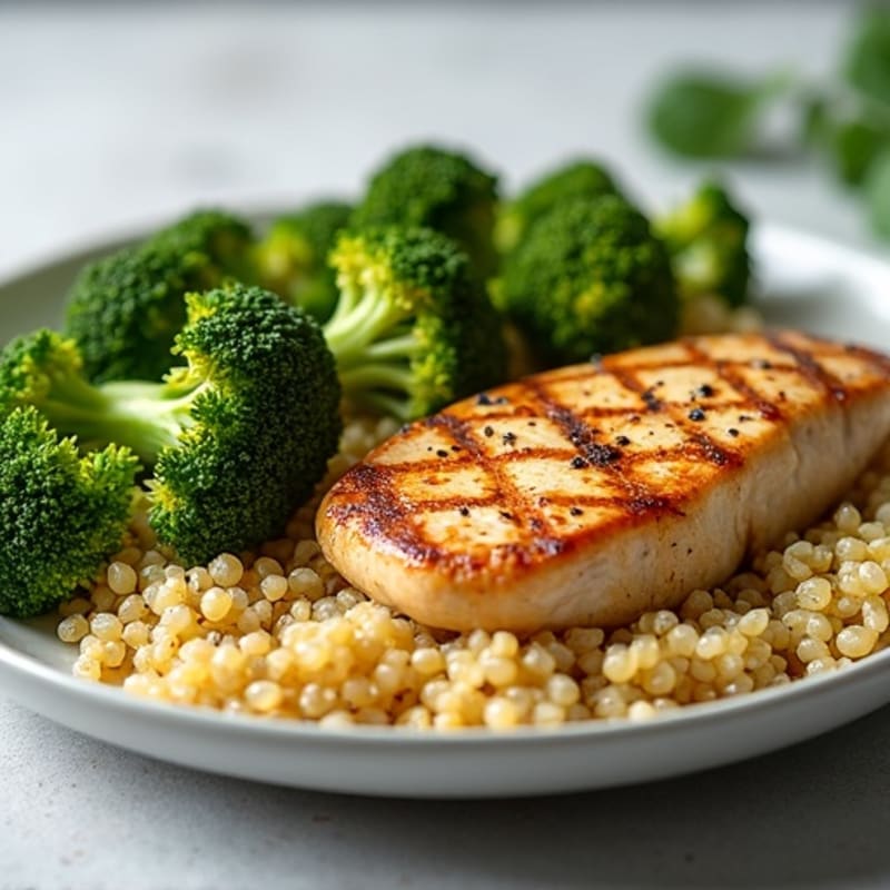 Grilled Chicken Breast with Roasted Broccoli and Quinoa