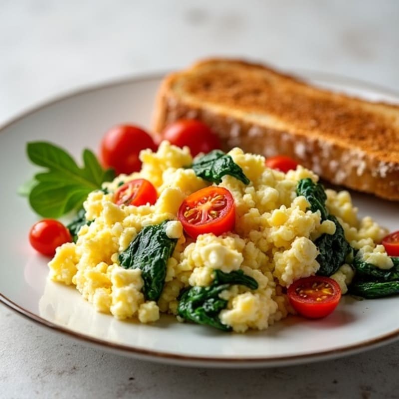 Cottage Cheese and Egg White Scramble with Spinach and Cherry Tomatoes
