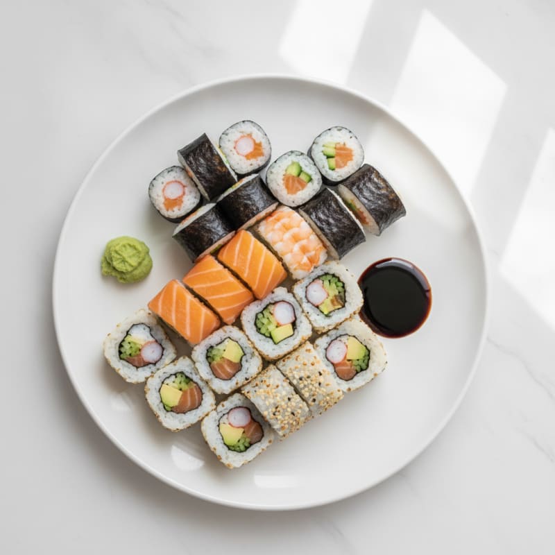 Assorted Fresh Sushi Rolls with Wasabi