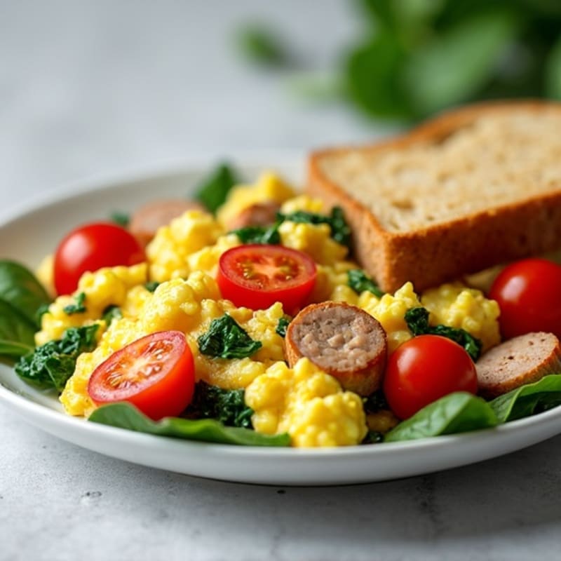 Egg White and Turkey Sausage Scramble with Spinach