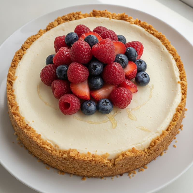 Greek Yogurt Protein Cheesecake with Mixed Berries