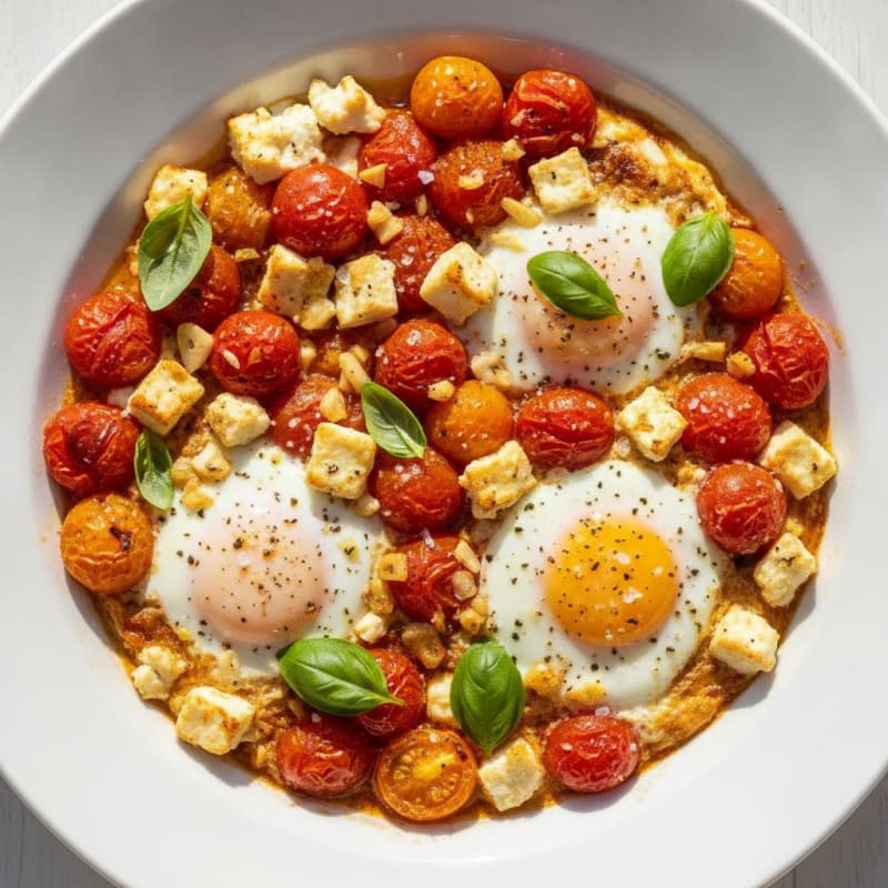 Baked Eggs with Roasted Tomatoes and Feta