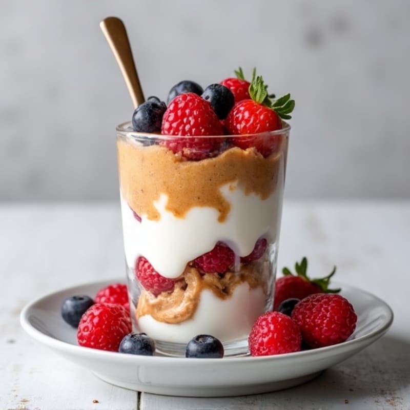 Greek Yogurt Protein Parfait with Mixed Berries and Almond Butter