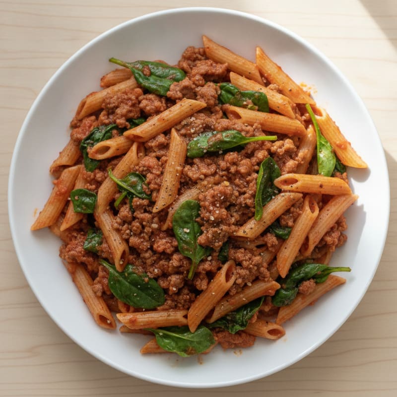 Ground Beef Pesto Marinara Pasta