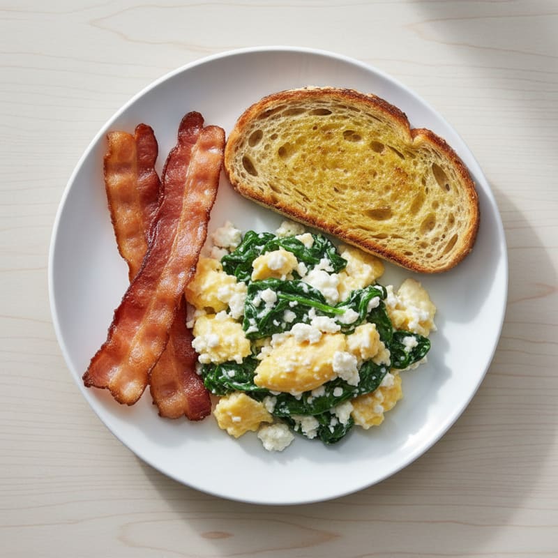 Cottage Cheese Scramble with Spinach and Turkey Bacon