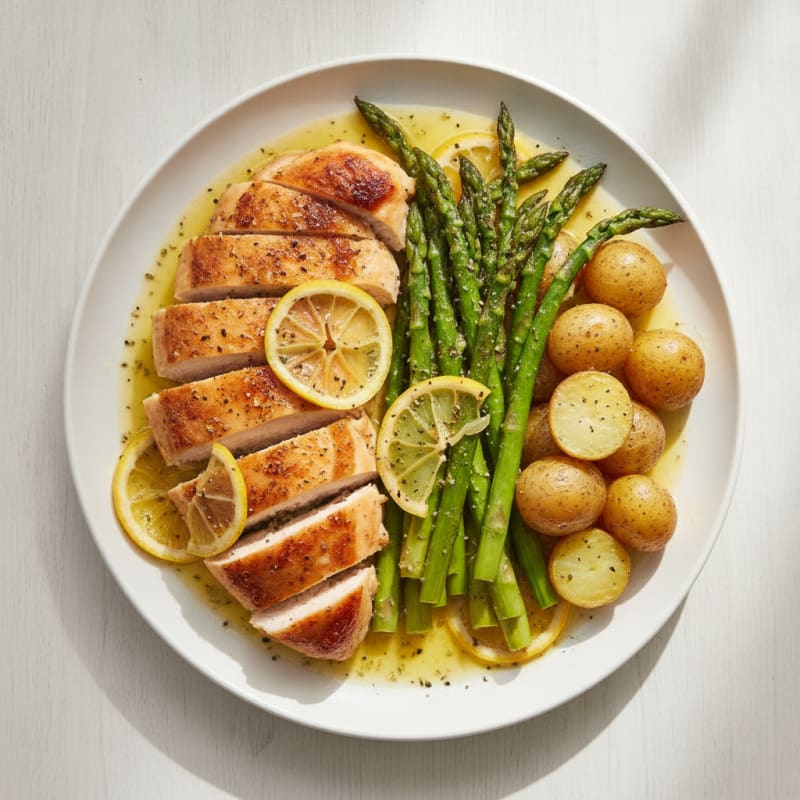 Lemon Herb Roasted Chicken with Asparagus