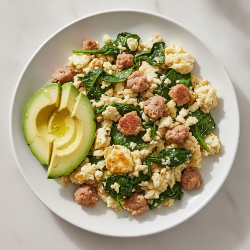 Egg White and Turkey Sausage Scramble with Spinach