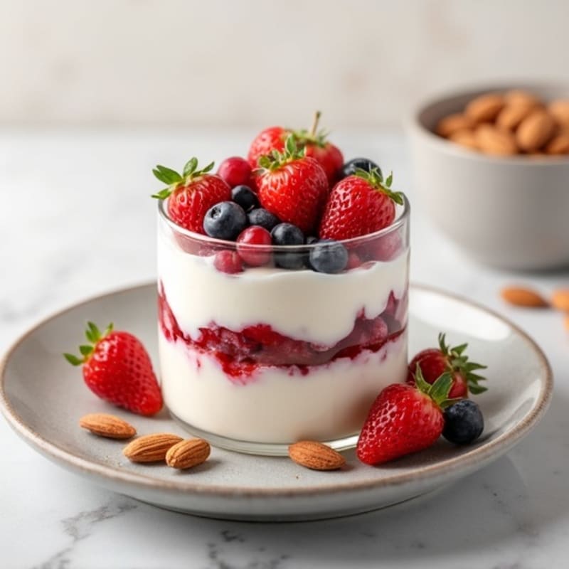 Greek Yogurt Protein Parfait with Mixed Berries and Almonds