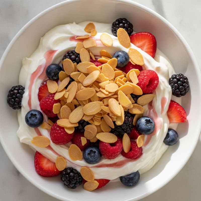 Greek Yogurt Protein Parfait with Mixed Berries and Almonds