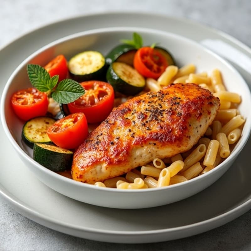 Spicy Cajun Chicken with Whole Wheat Pasta and Roasted Vegetables