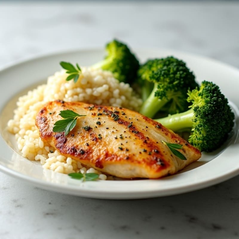 Lemon-Herb Chicken Breast with Roasted Broccoli and Fluffy Jasmine Rice