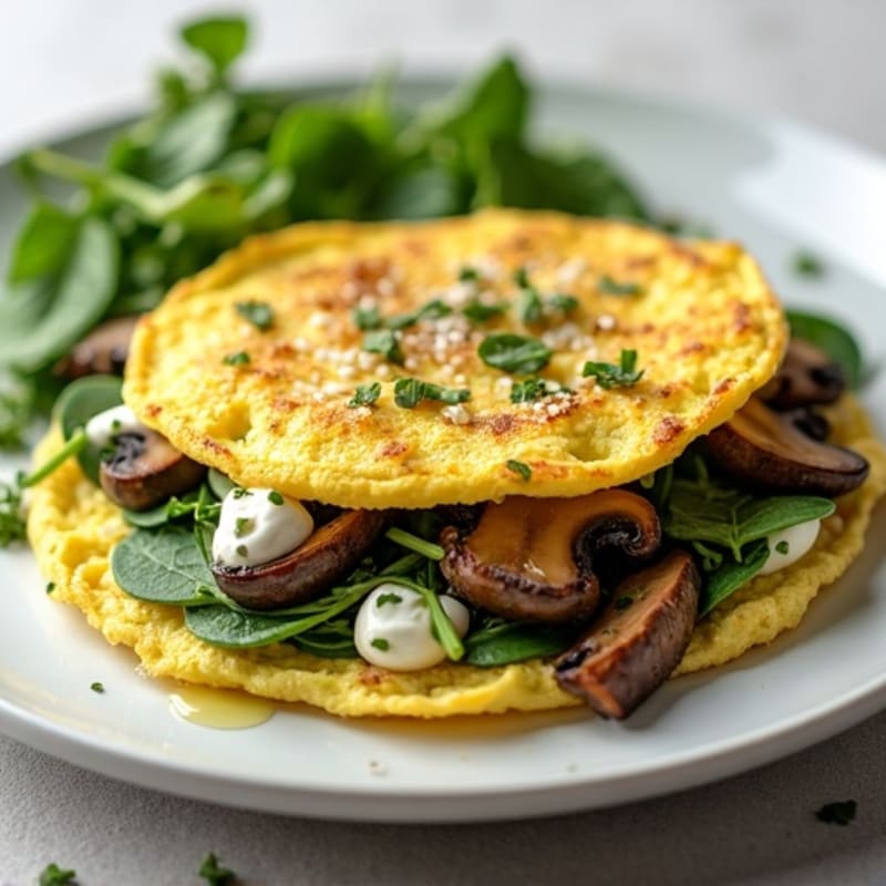 Egg White Spinach Omelette with Cottage Cheese and Sautéed Mushrooms
