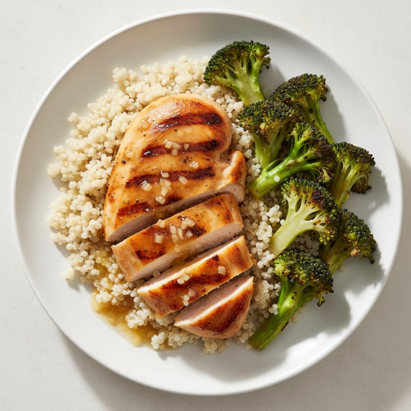Grilled Lemon-Garlic Chicken Breast with Quinoa and Roasted Broccoli
