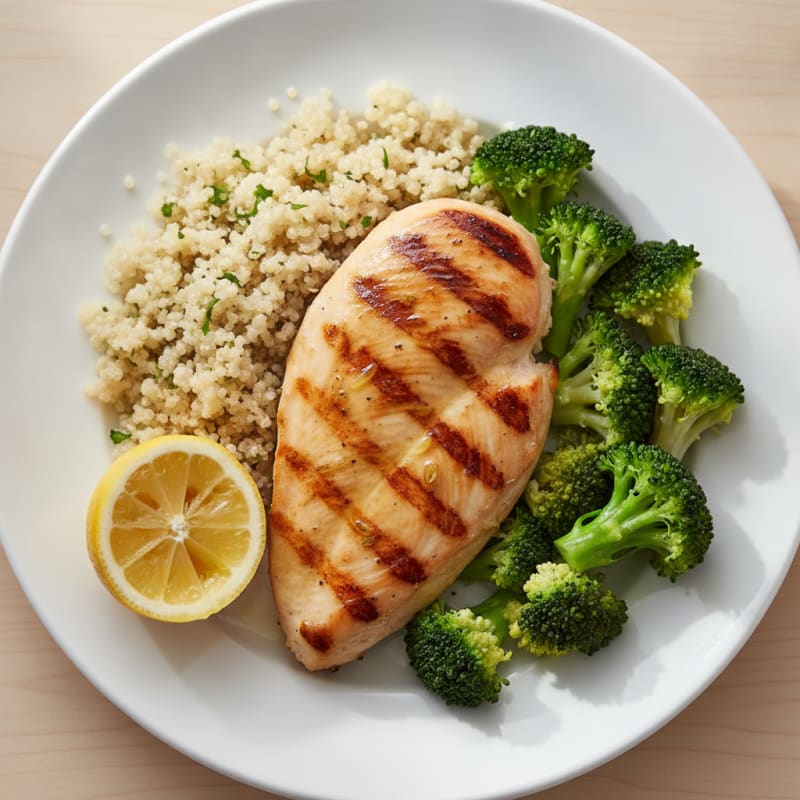 Grilled Chicken Breast with Quinoa and Steamed Broccoli