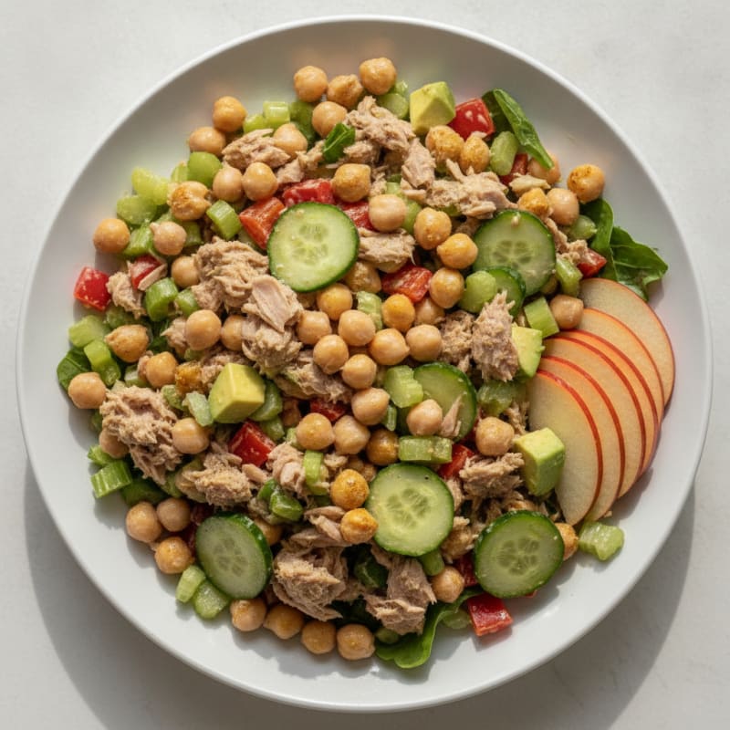 Tuna Pouch Salad with Chickpeas and Crunchy Vegetables