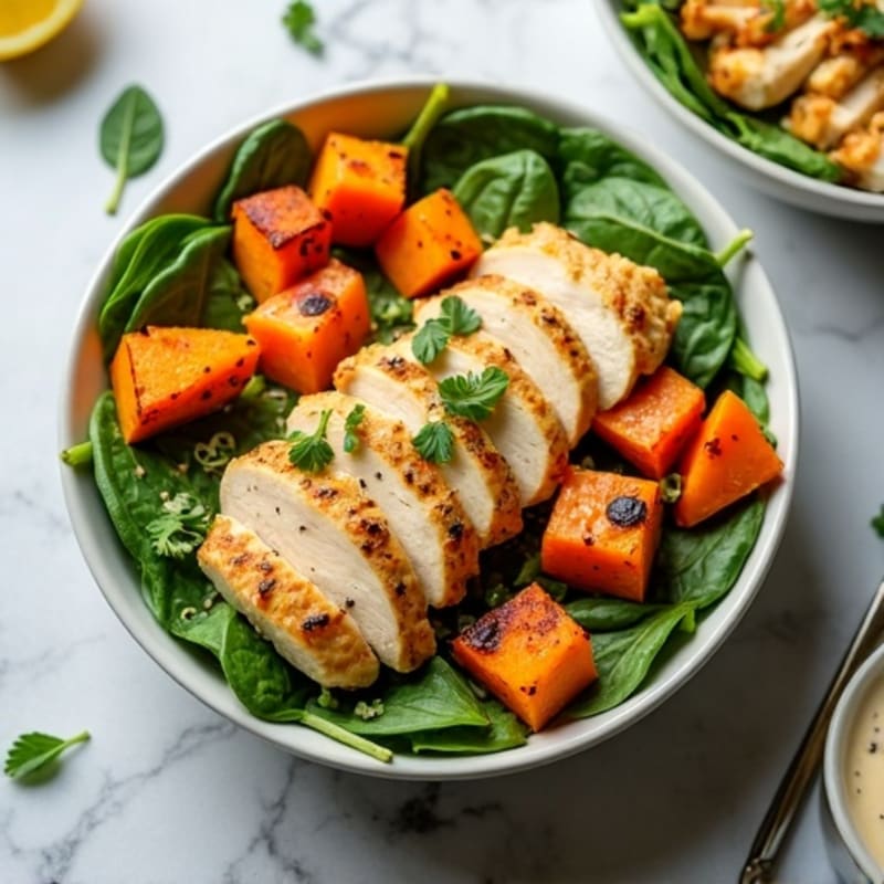 Roasted Chicken and Sweet Potato Power Bowl with Creamy Lemon Tahini Dressing