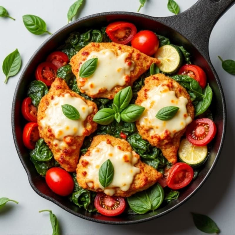 Chicken Pizza Skillet with Roasted Vegetables and Fresh Herbs