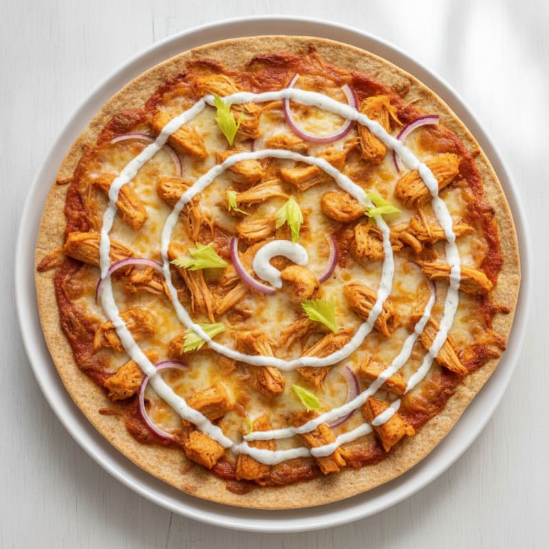 Buffalo Chicken Pizza with Ranch Drizzle