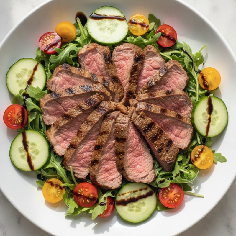 Grilled Steak Salad with Crunchy Cucumber and Cherry Tomatoes