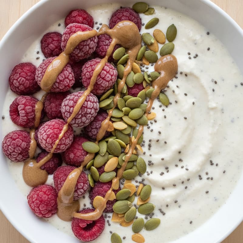 Silky Tofu Protein Smoothie Bowl with Chia and Pumpkin Seeds