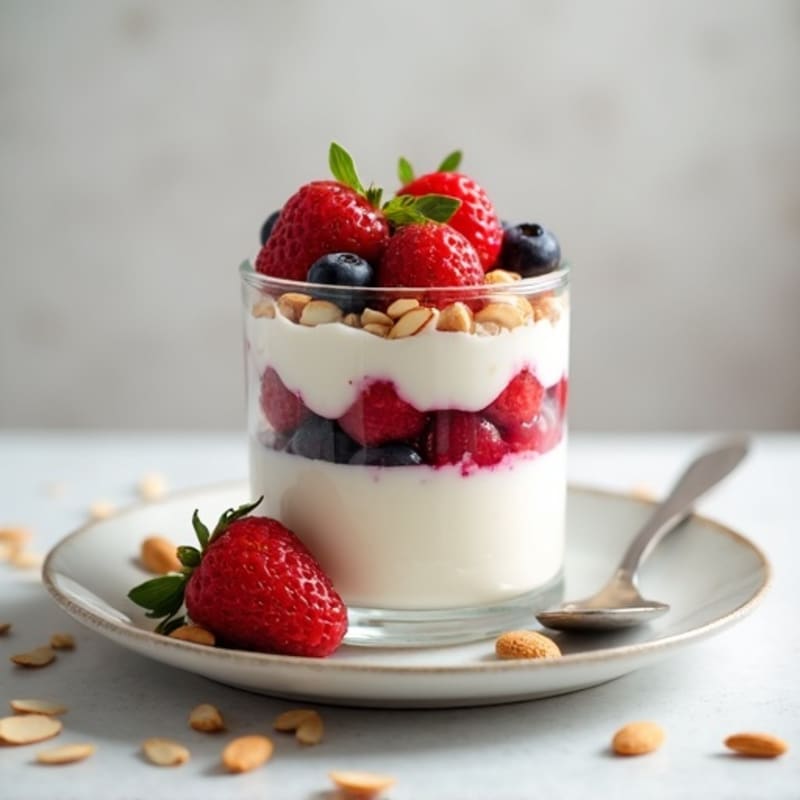 Greek Yogurt Protein Parfait with Mixed Berries and Almonds