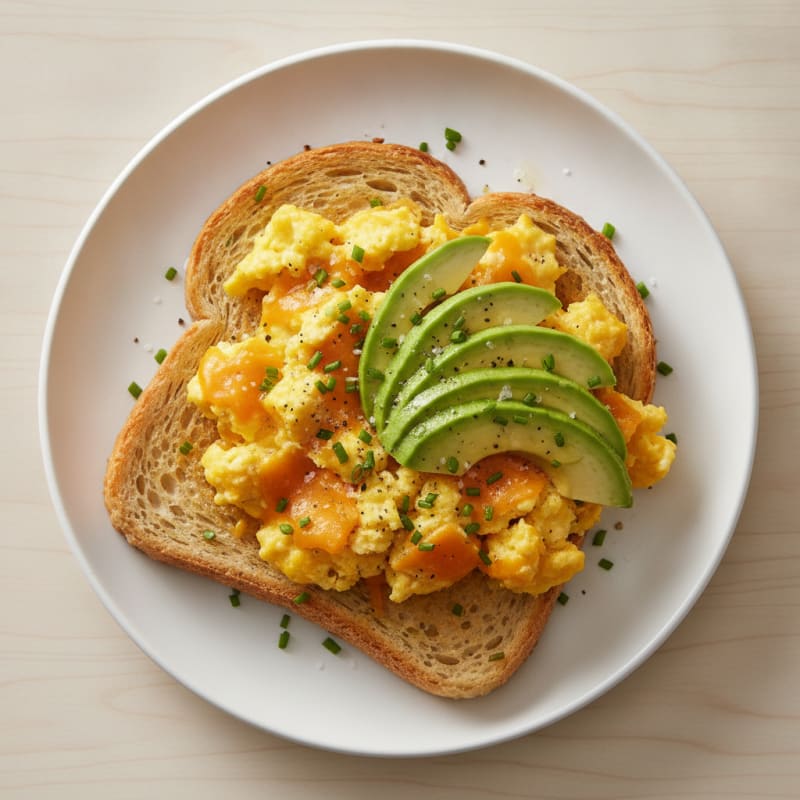Avocado Cheddar Eggs with Toasted Gluten-Free Bread