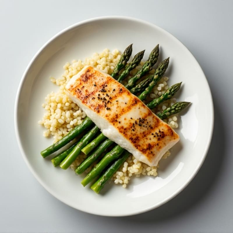 Seared Tilapia with Roasted Asparagus and Cauliflower Rice