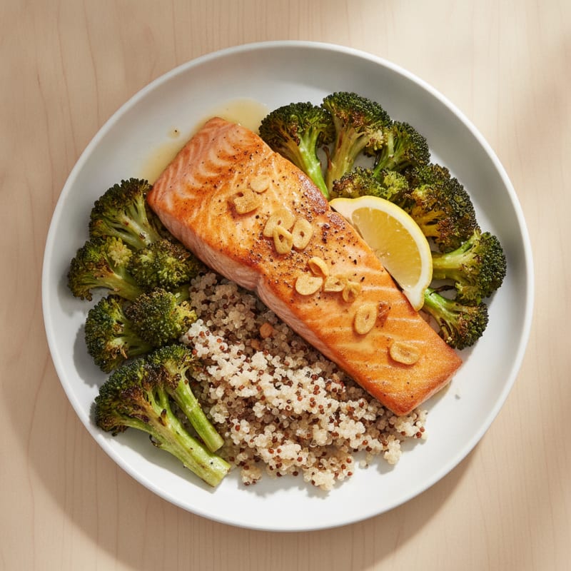Seared Salmon with Roasted Broccoli and Quinoa