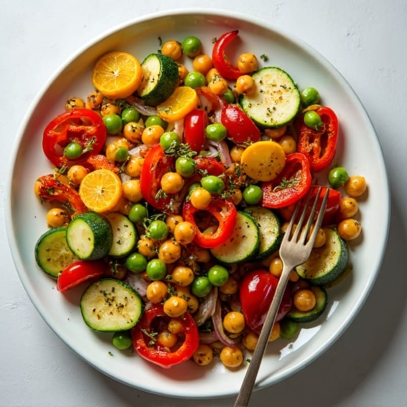 Sheet Pan Roasted Vegetables and Chickpeas with Lemon-Herb Dressing