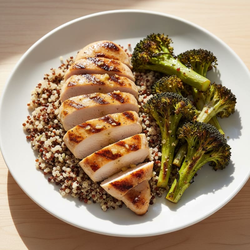 Grilled Chicken Breast with Quinoa and Roasted Broccoli